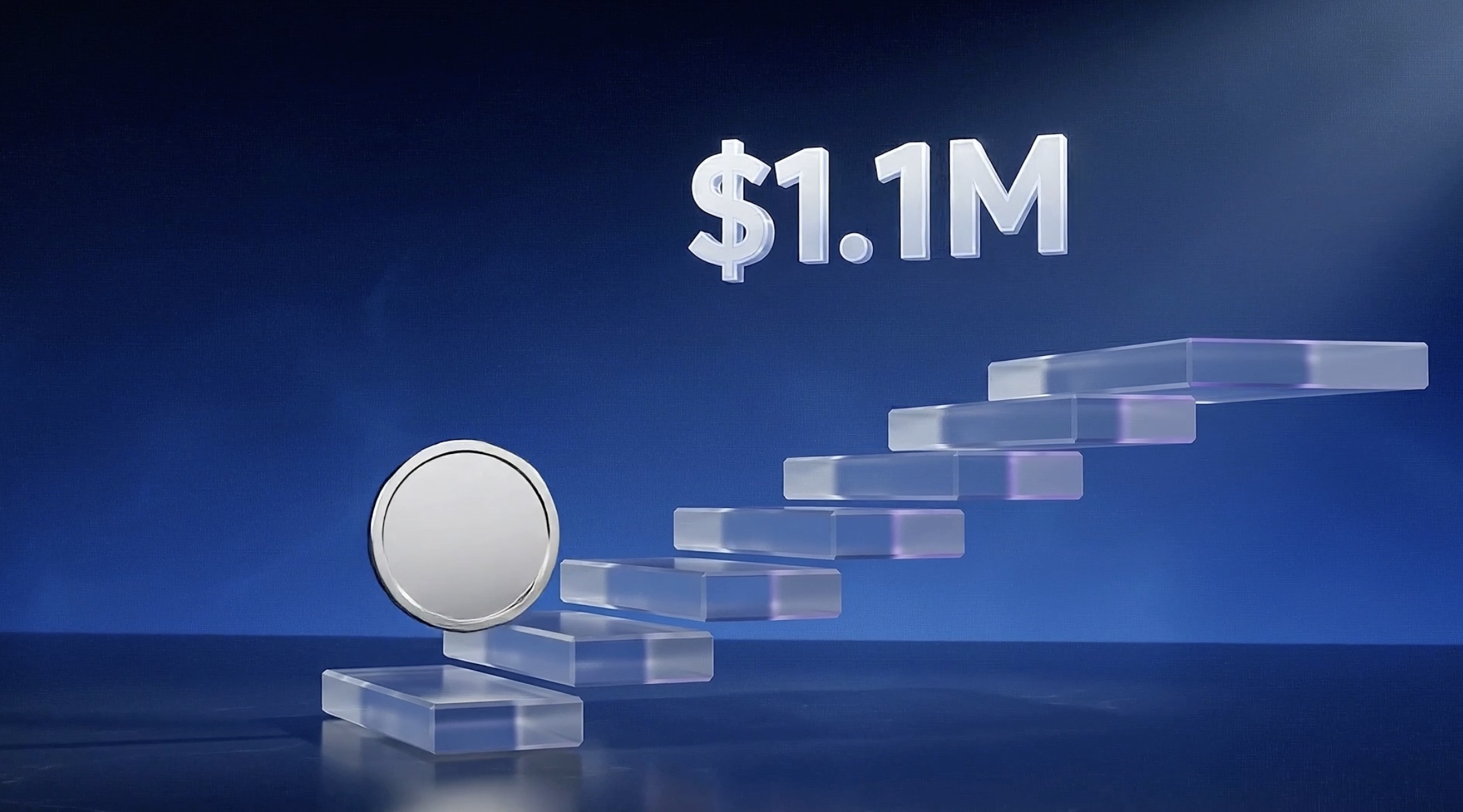 A coin climbing glass steps toward 1.1 million dollars in equity