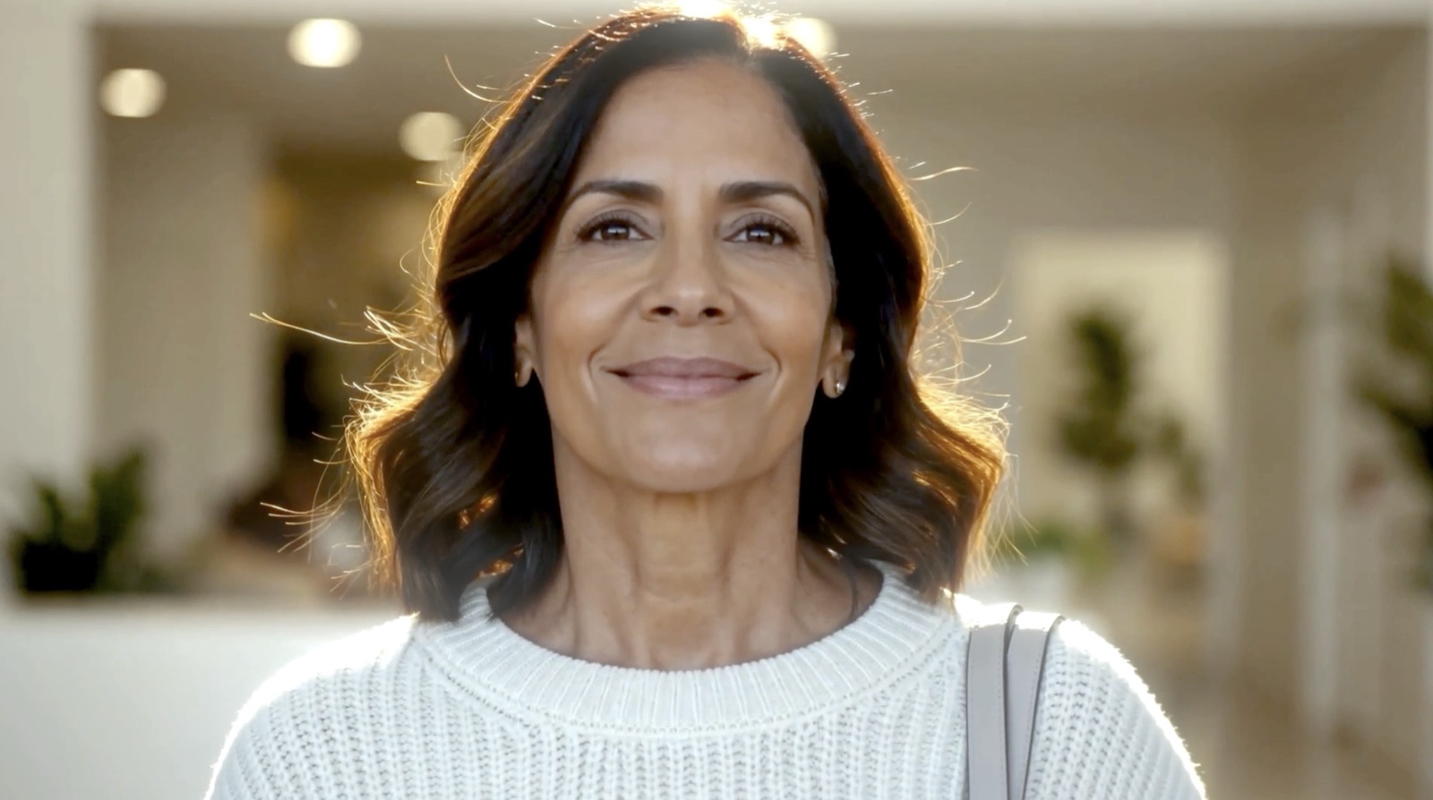 EVEXIAS patient smiling in a bright modern clinic environment