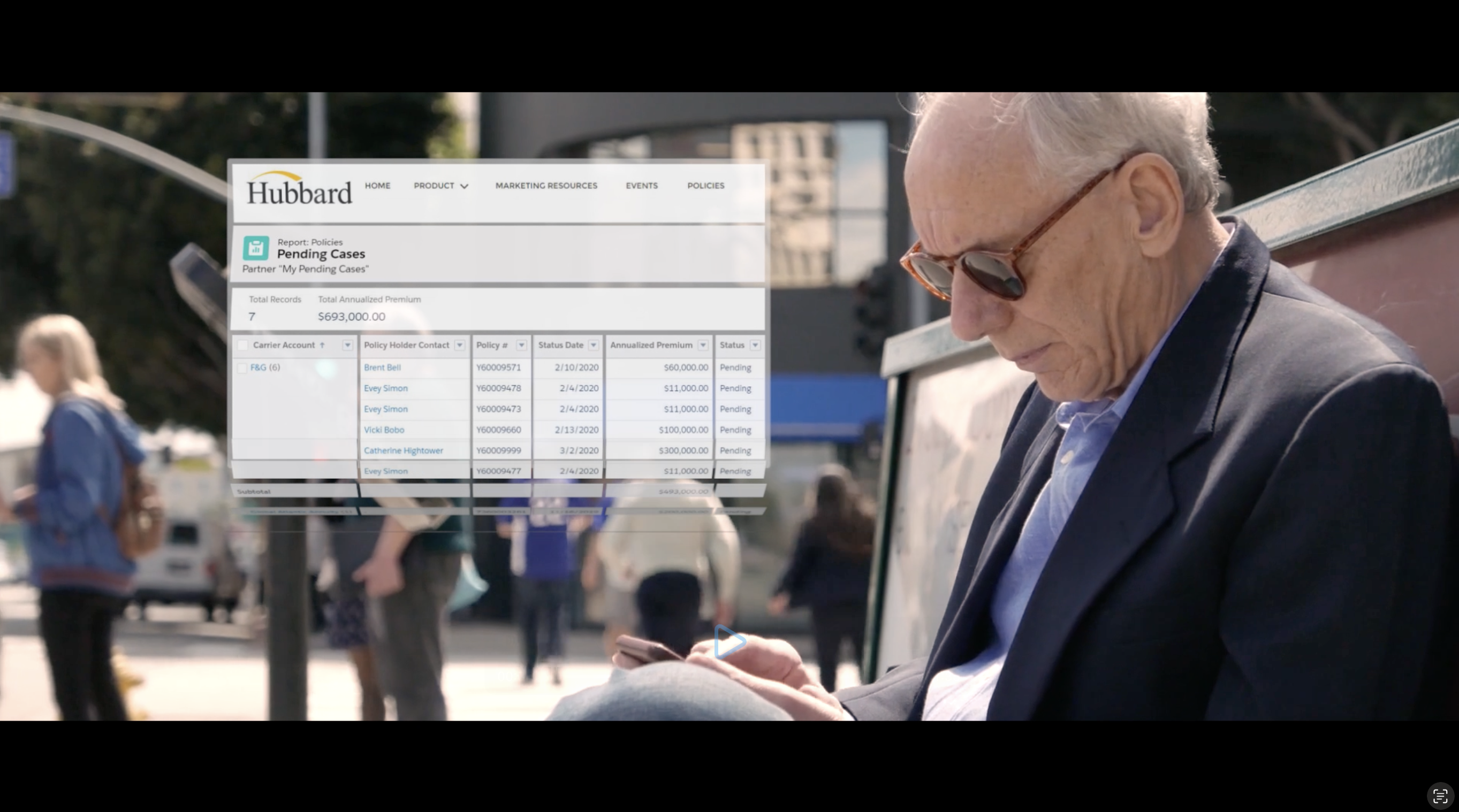 Insurmark Hubbard CRM and pending cases interface on mobile