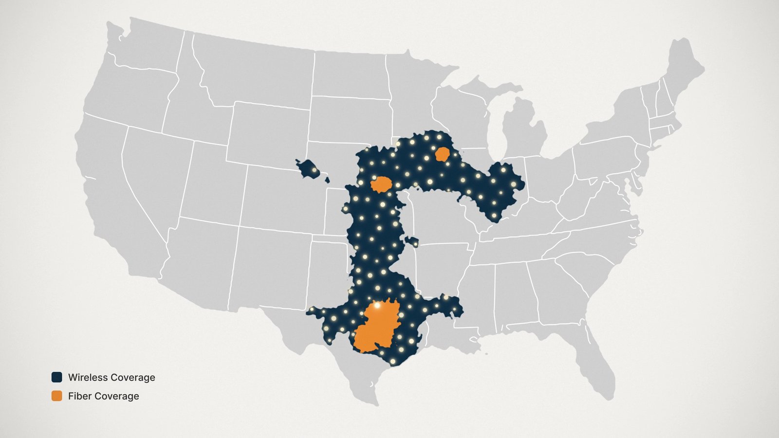 Map of Nextlink wireless and fiber coverage across the central US