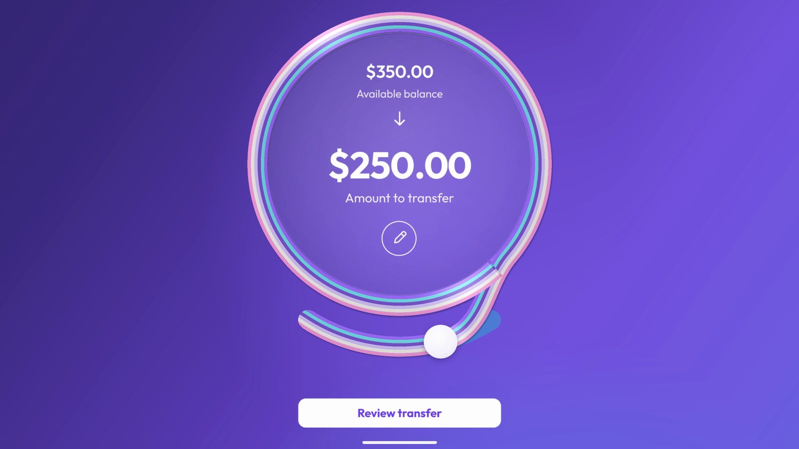 Stream app ring showing a $250 earned pay transfer