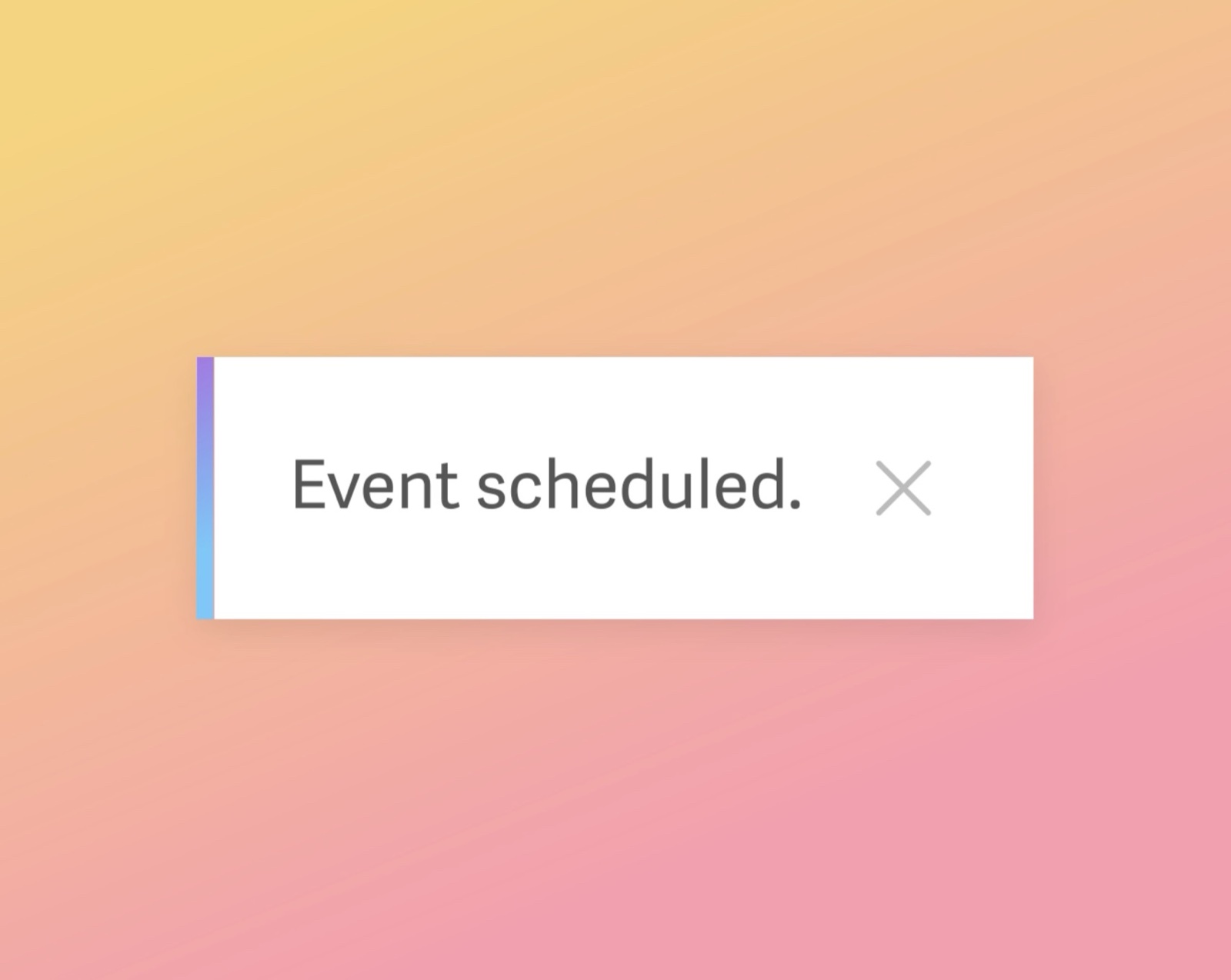 Superhuman Event scheduled confirmation toast on a peach and pink gradient background